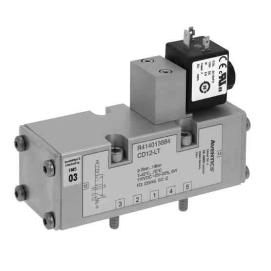Aventics CD12-LT-5/2-NC-SR-110VDC-I-FLG-RAIL Electric and Pneumatic Actuated Directional Valve