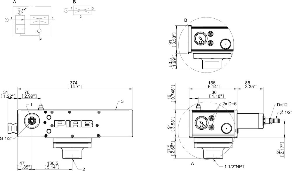 Piab Vacuum pump MAXI MLL400, NBR sealings, ES