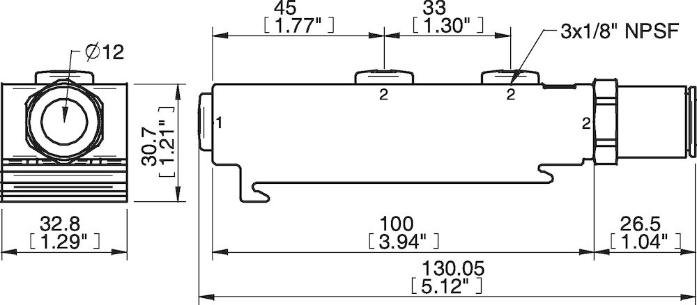 Piab Connection module P3010, conn. G3/8 or push-in 12 mm and 2 x 1/8 NPSF