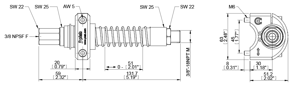 Piab LCS 200 profile mounted level compensator 3/8 NPT female x 3/8 NPT male