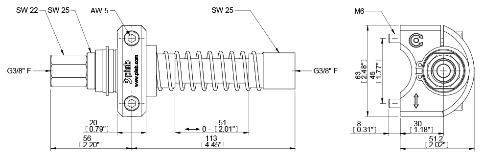 Piab LCS 200 profile mounted level compensator G3/8 female x G3/8 female