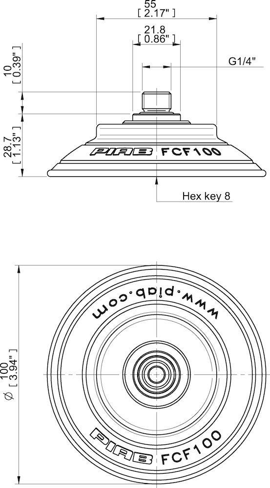 Piab Suction cup FCF100P Polyurethane 55/60, G1/4 Male