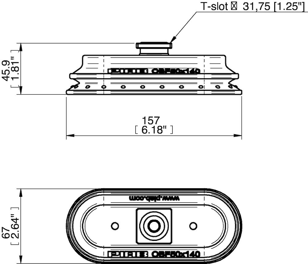 Piab Suction cup OBF50x140 Polyurethane 55/60, T-slot with mesh filter