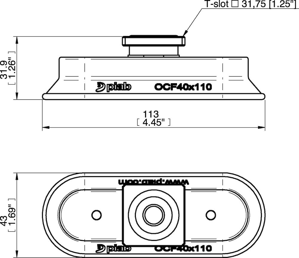 Piab Suction cup OCF40x110 Polyurethane 55/60, T-slot with mesh filter