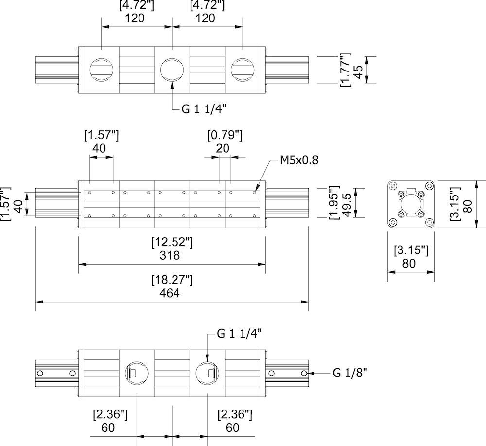 Piab Reverse valve for blowers and Large area grippers, 5 connections, G 1 1/4
