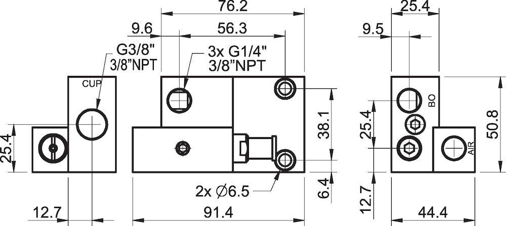 Piab Vacuum Check Valve VT1 COAX® cartridge MINI Pi12-2, 3/8NPT-1/4NPT