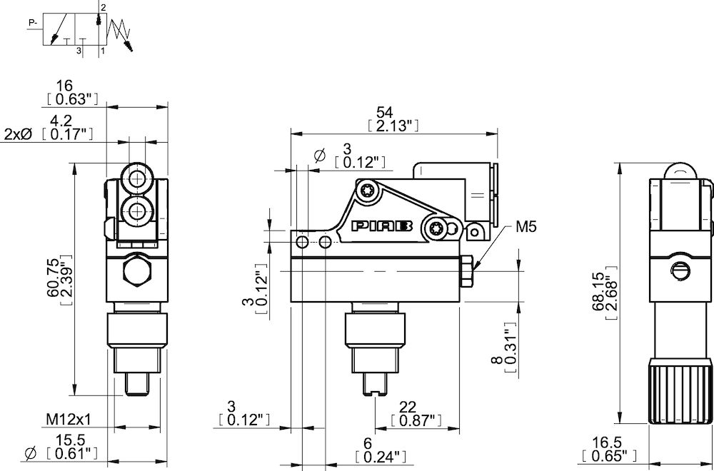Piab Vacuum switch, pneumatic, adjustable with screw and knob  (NO)
