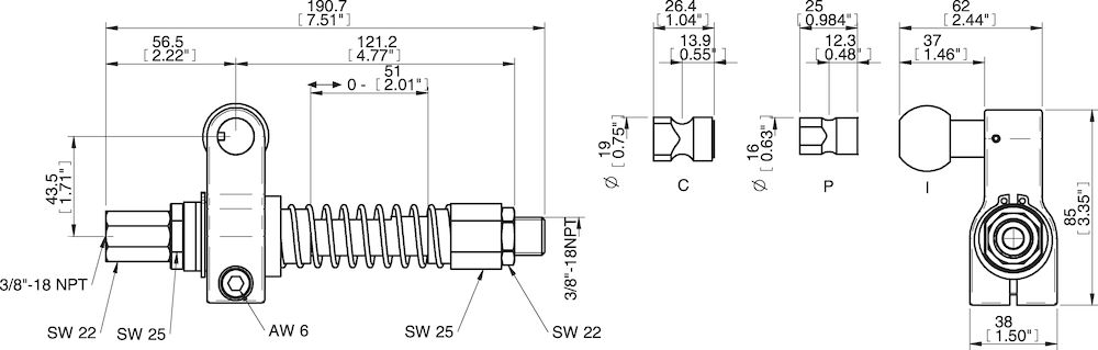Piab Centralized vacuum connection with level compensator, NPT threads, Ball joint, Right hand conne