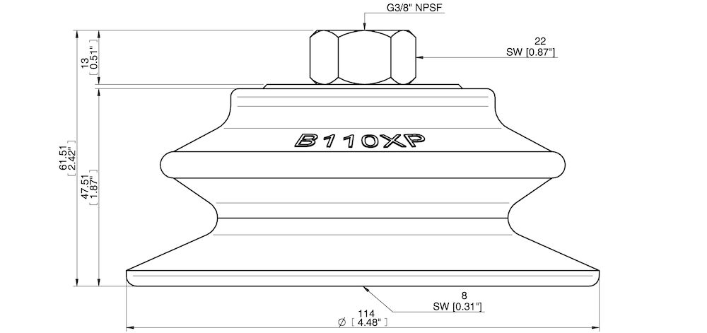 Piab Suction cup B110XP Polyurethane 60, 3/8 NPSF female