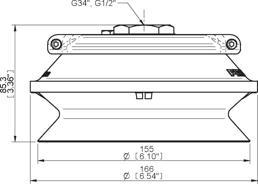 Piab Suction cup B150 Silicone, G1/2 female Al, with mesh filter