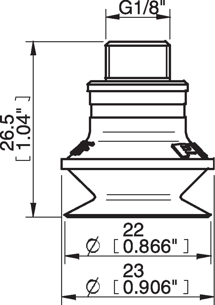 Piab Suction cup B20MF Thermoelastic polyurethane, G1/8 male/M5 fem., with dual flow control valve