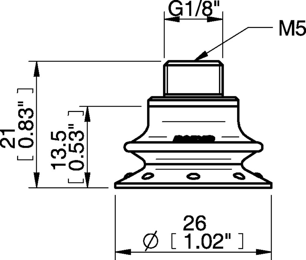 Piab Suction cup B25XP Polyurethane 30/60, G1/8 male / M5 female with mesh filter