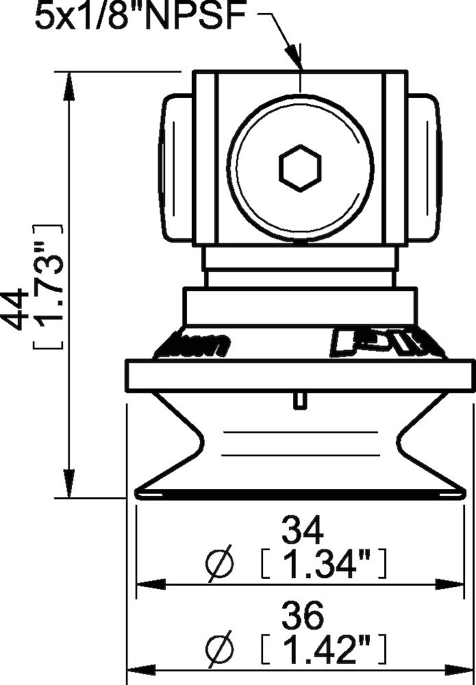Piab Suction cup B30-2 Silicone, 5x1/8 NPSF female, with dual flow control valve