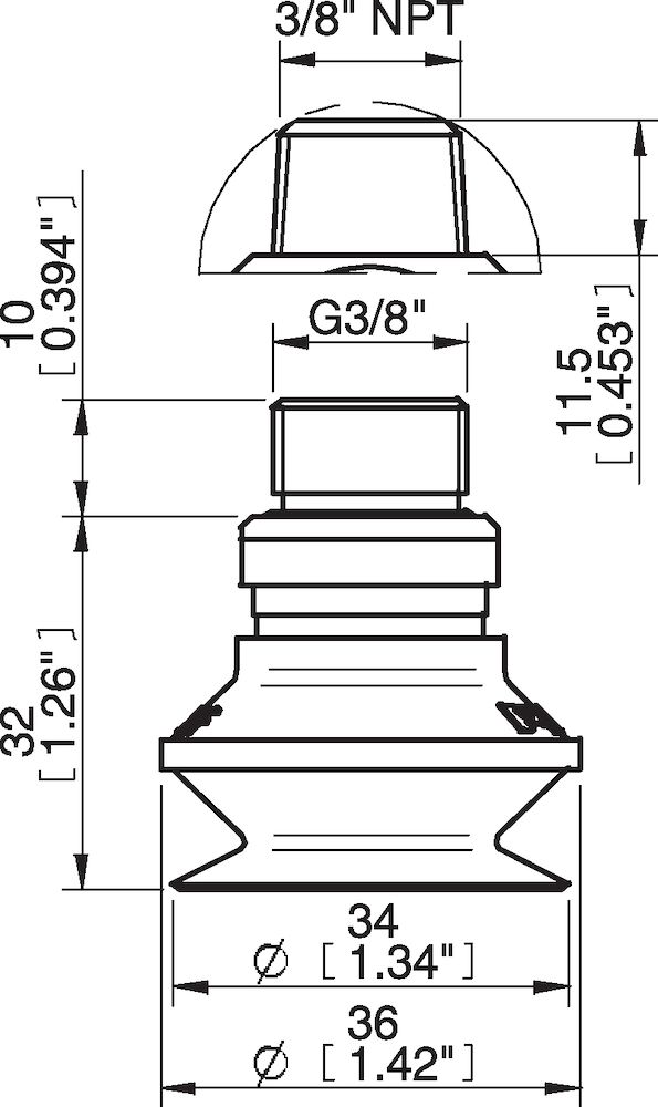 Piab Suction cup B30MF Thermoelastic polyurethane, G3/8 male, with mesh filter