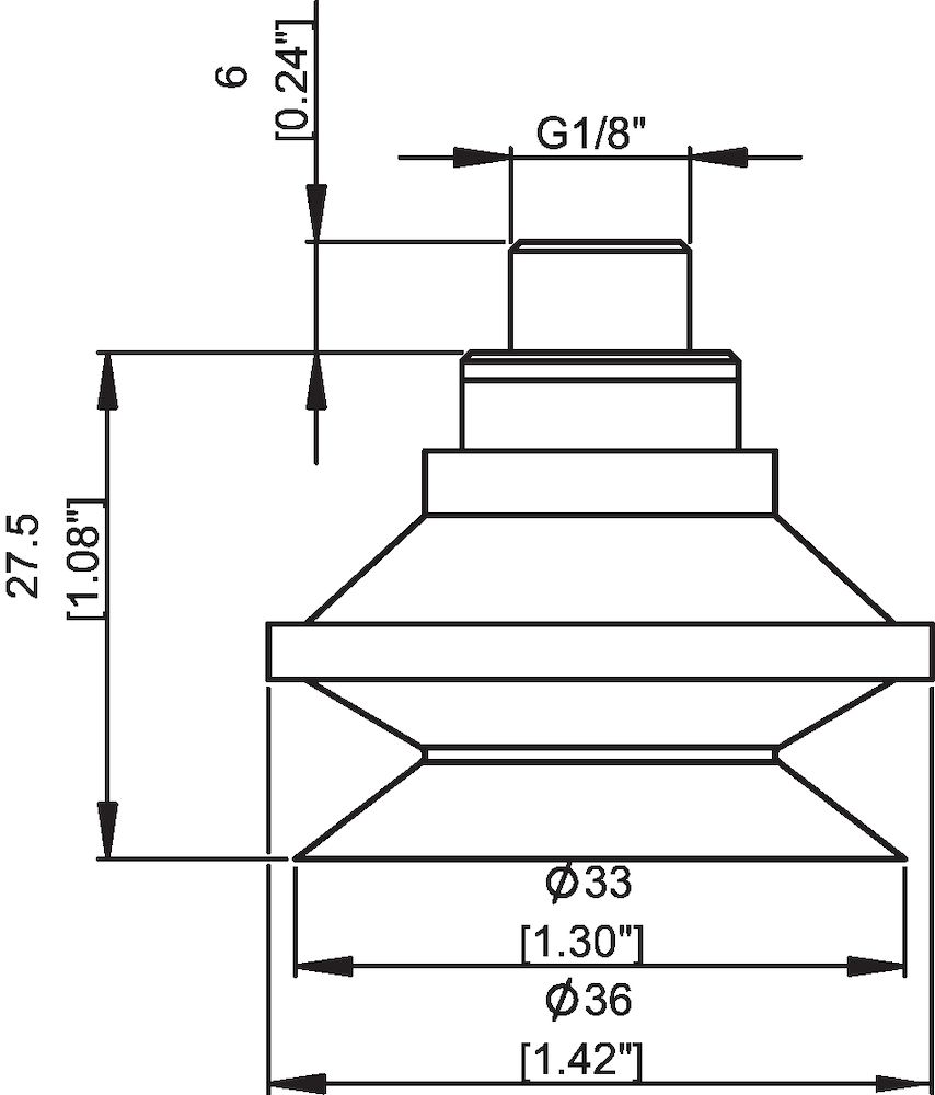 Piab B30.10.02AF / 0103847 Suction cup B30 Chloroprene, G1/8" male/M5 female, with mesh filter