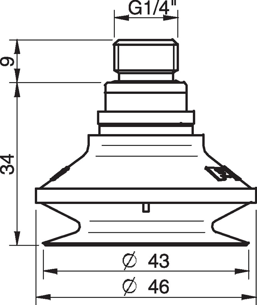 Piab Suction cup B40 Chloroprene, G1/4 male, with mesh filter and dual flow control valve