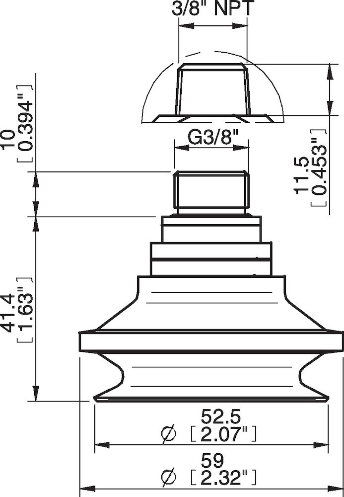 Piab Suction cup B50-2 Silicone with filter, G3/8 male, with mesh filter