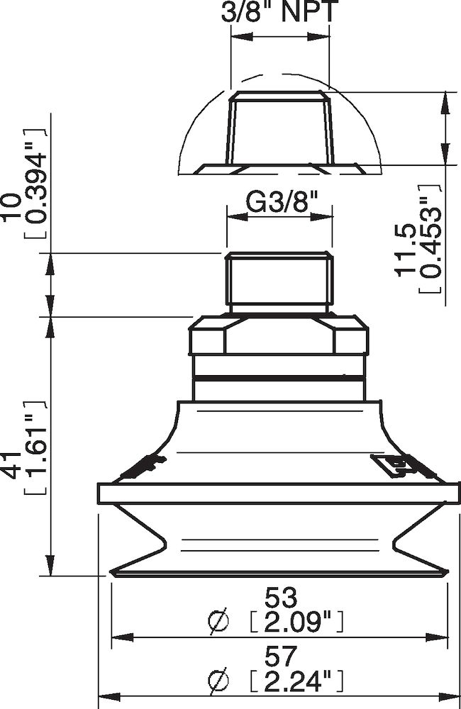 Piab Suction cup B50MF Thermoelastic polyurethane, 3/8 NPT male, with mesh filter
