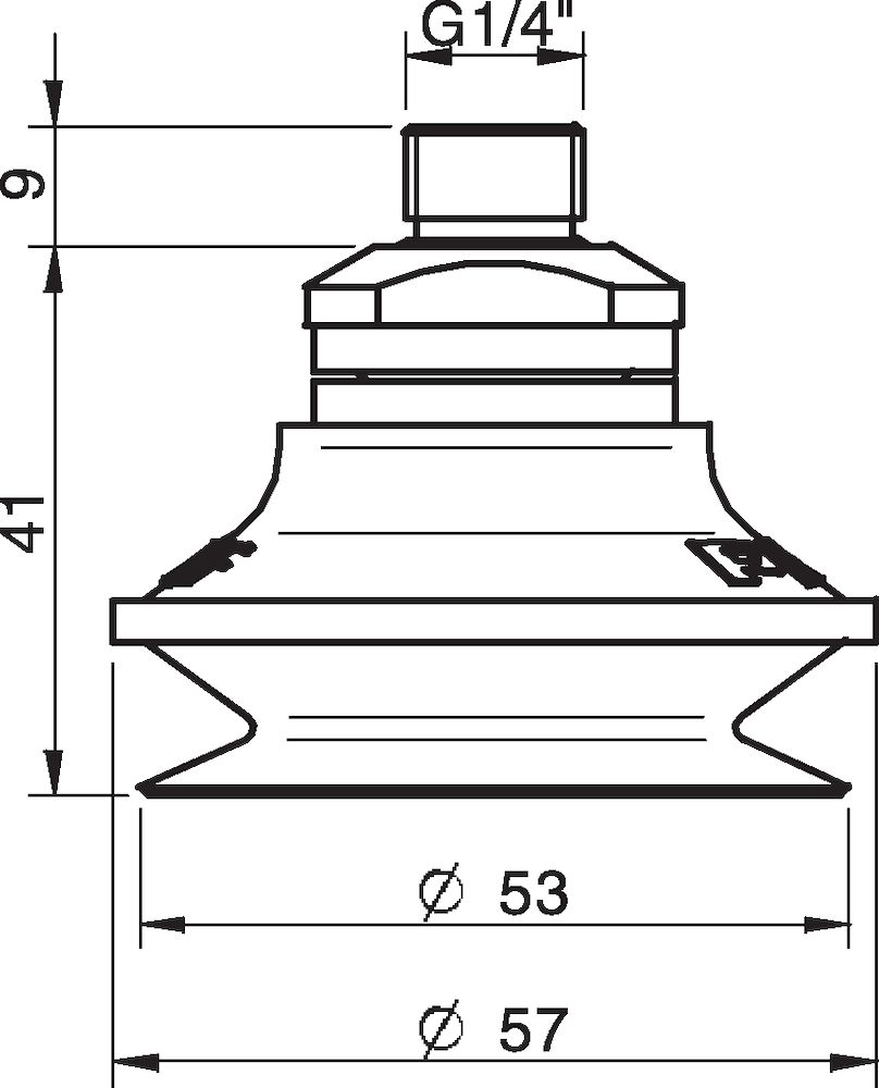 Piab Suction cup B50MF Thermoelastic polyurethane, G1/4 male, with dual flow control valve and mesh