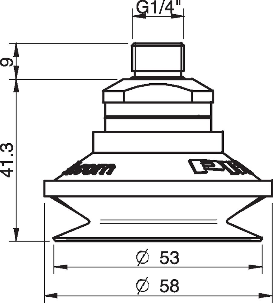 Piab Suction cup B50 Silicone FCM, G1/4 male, with mesh filter