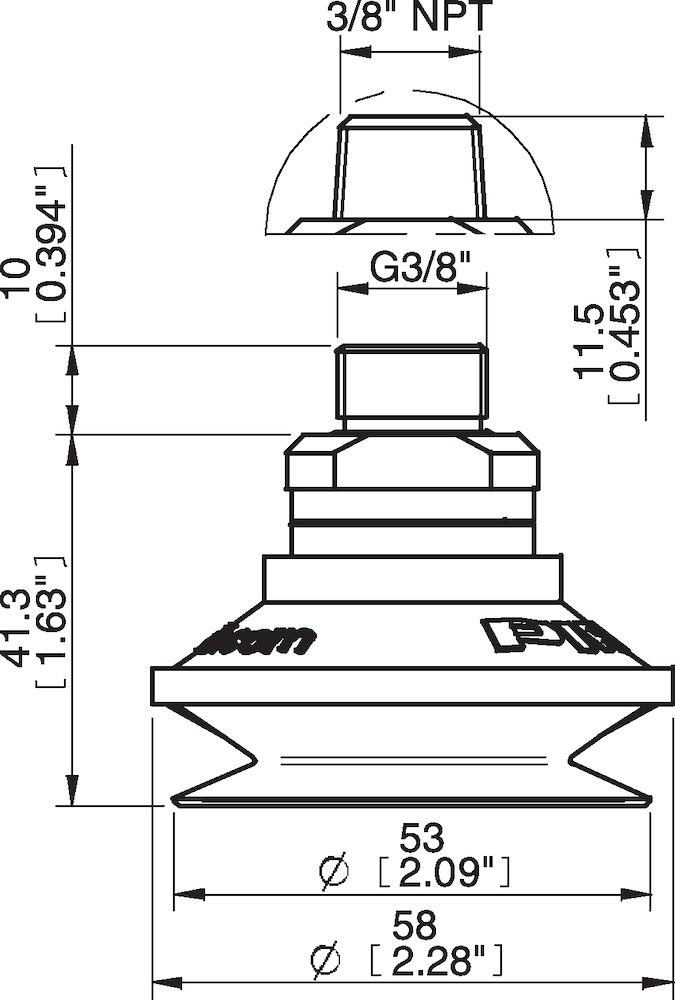 Piab Suction cup B50 Nitrile-PVC, G3/8 male, with mesh filter and dual flow control valve