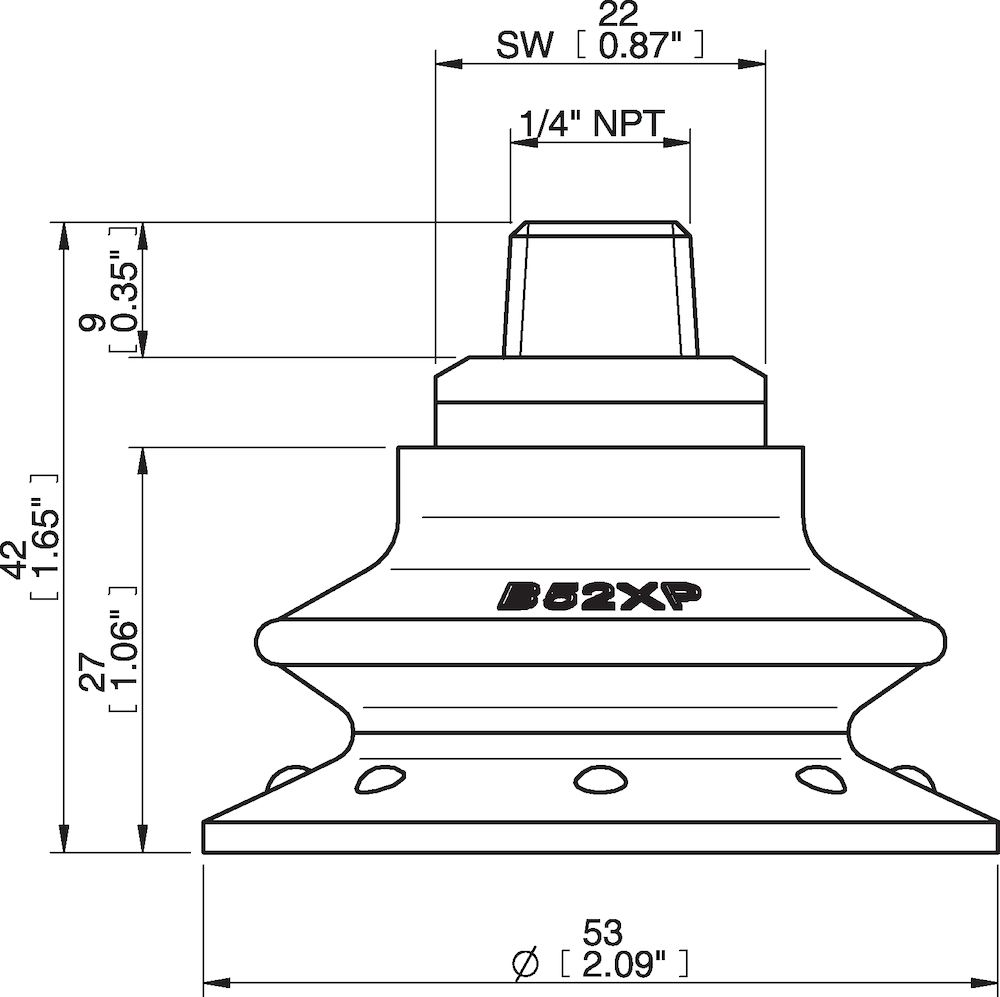 Piab Suction cup B52XP Polyurethane 30/60, 1/4 NPT male with mesh filter
