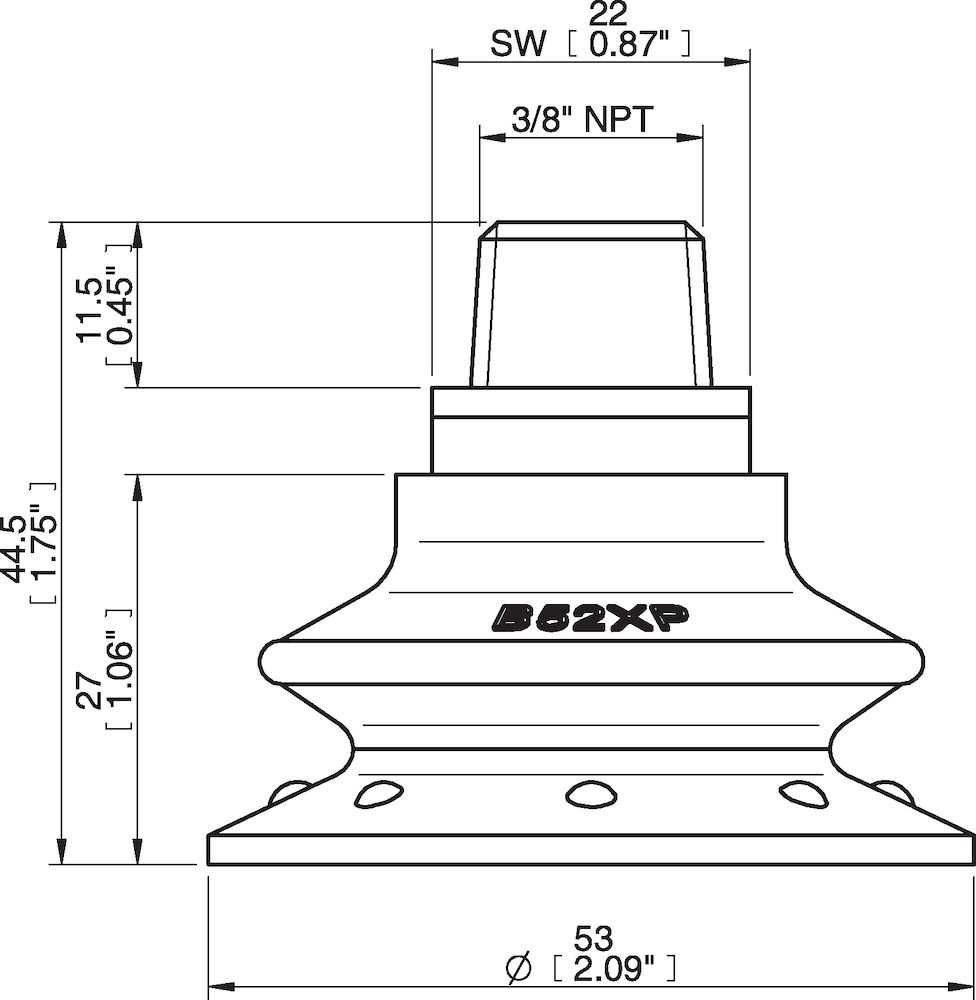 Piab Suction cup B52XP Polyurethane 30/60, 3/8 NPT male with mesh filter