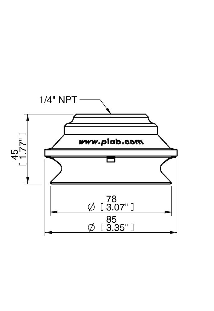 Piab Suction cup B75-2 Silicone, 1/4 NPT female Al, with mesh filter & 10-32 addl. conn.