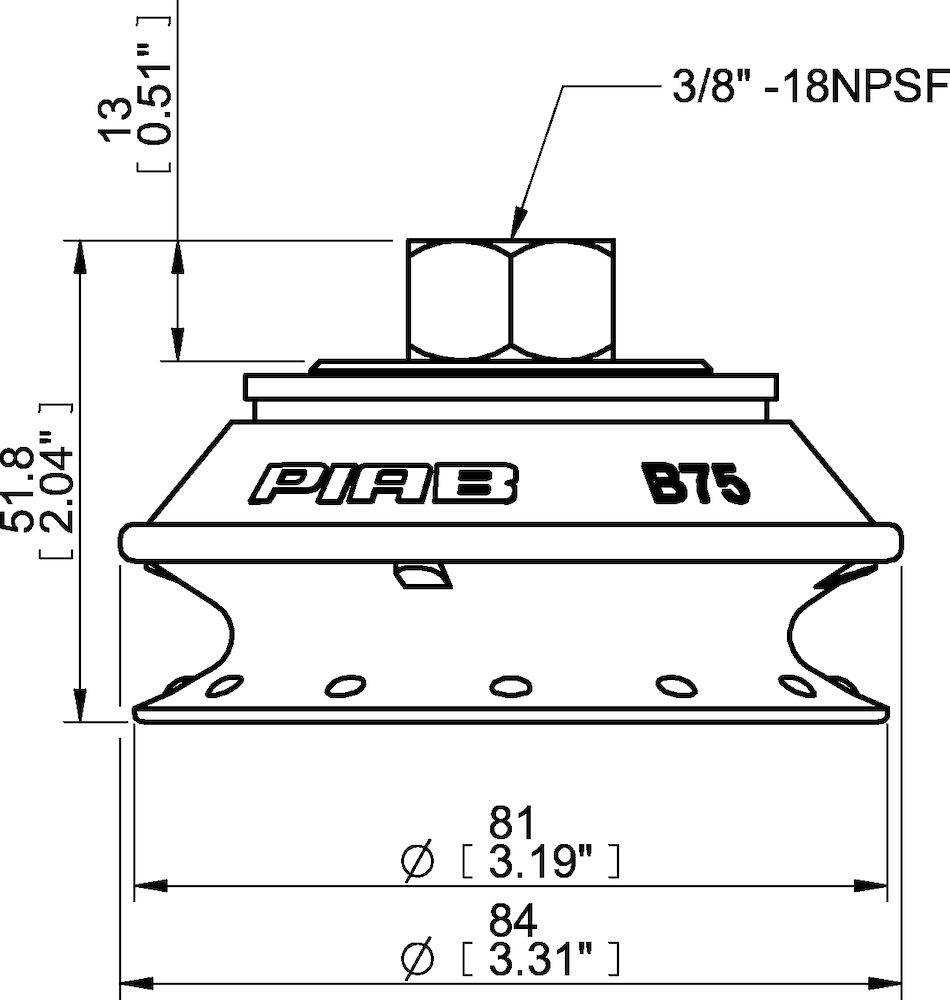 Piab Suction cup B75P Polyurethane 60, brass 3/8 NPSF female