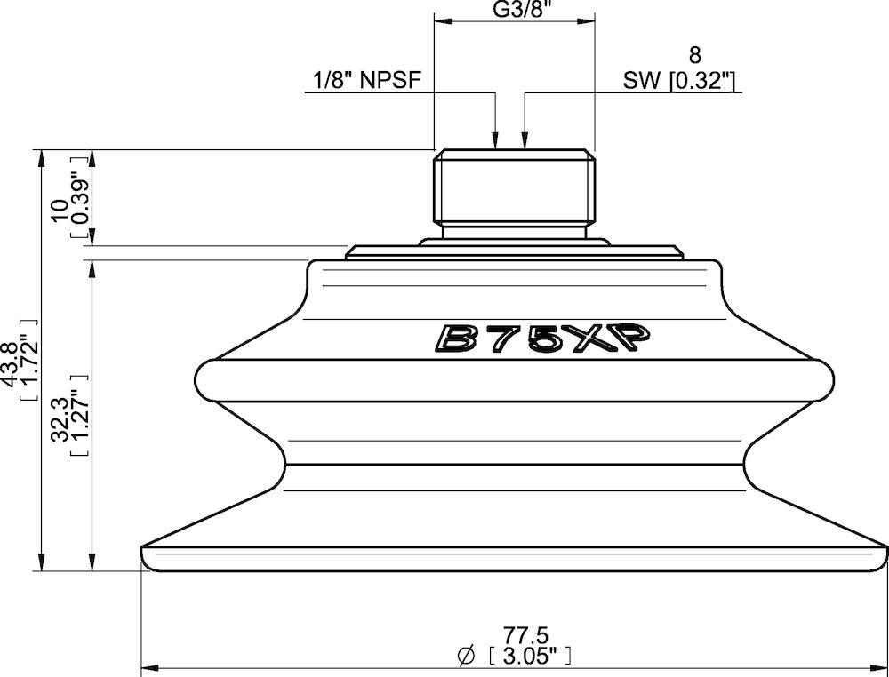 Piab Suction cup B75XP Polyurethane 60 , G3/8 male / 1/8 NPSF female