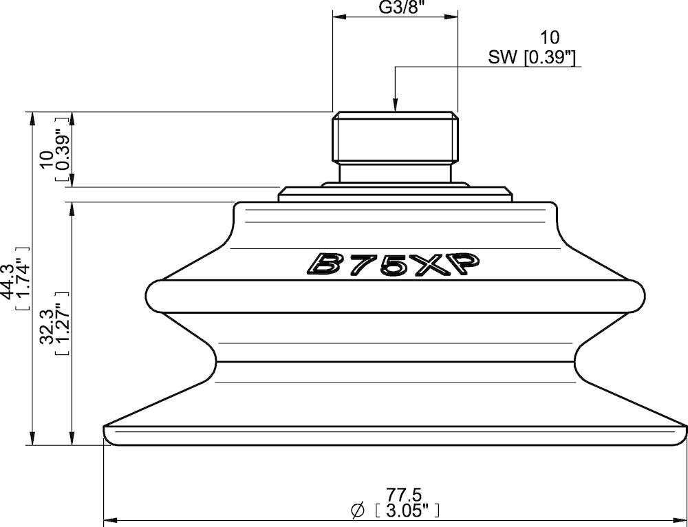 Piab Suction cup B75XP Polyurethane 30/60 ,thread insert G3/8 male