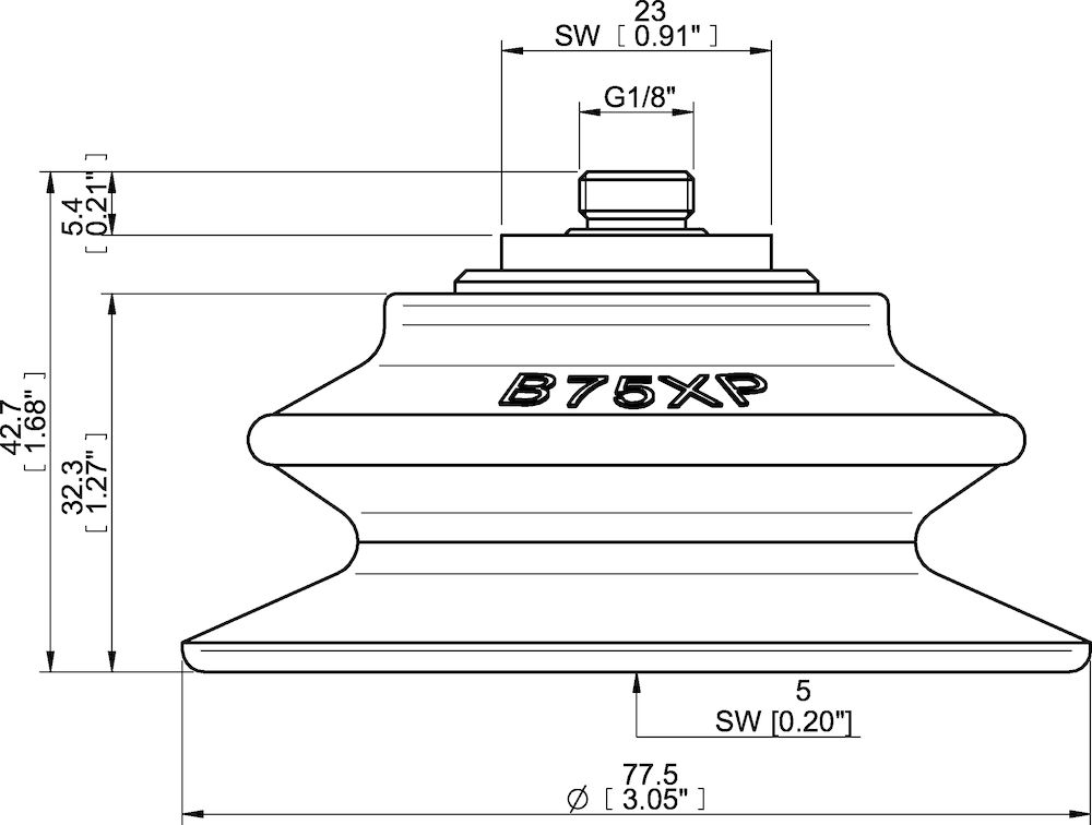 Piab Suction cup B75XP Polyurethane 30/60 ,thread insert G1/8 male