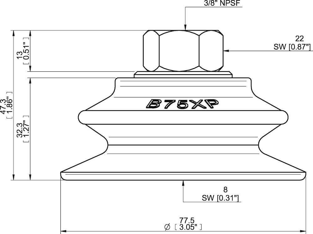 Piab Suction cup B75XP Polyurethane 30/60, 3/8 NPSF female