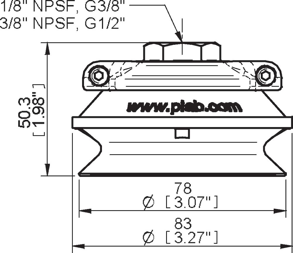 Piab Suction cup B75 HNBR, G1/2 female, clamp ring with mesh filter