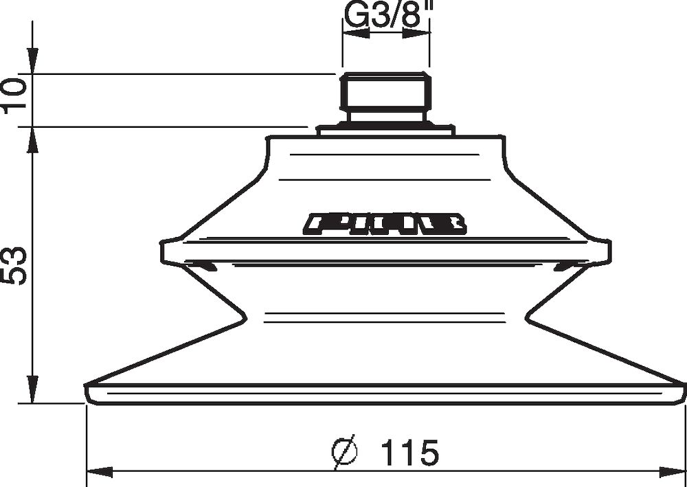 Piab Suction cup BF110P Polyurethane 30/60, thread insert G3/8 male with mesh filter