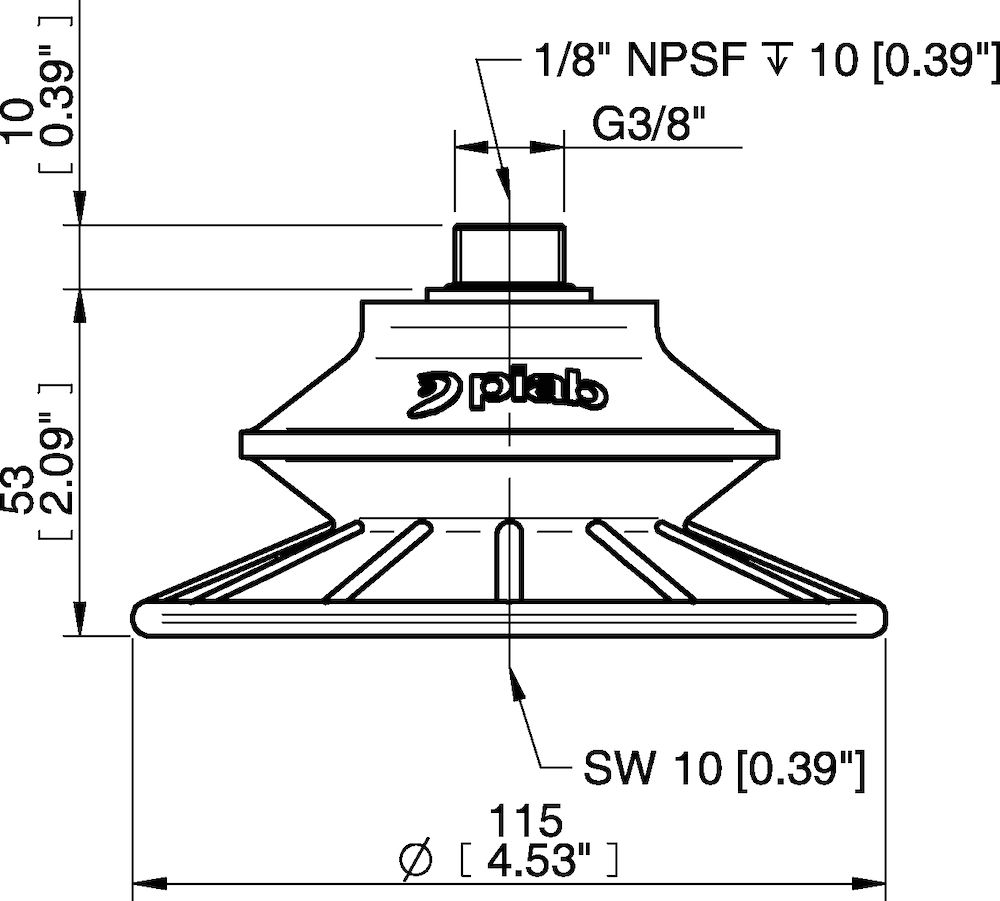 Piab Suction cup BFF110P Polyurethane 55/60 G3/8 male, 1/8 NPSF female, with mesh filter