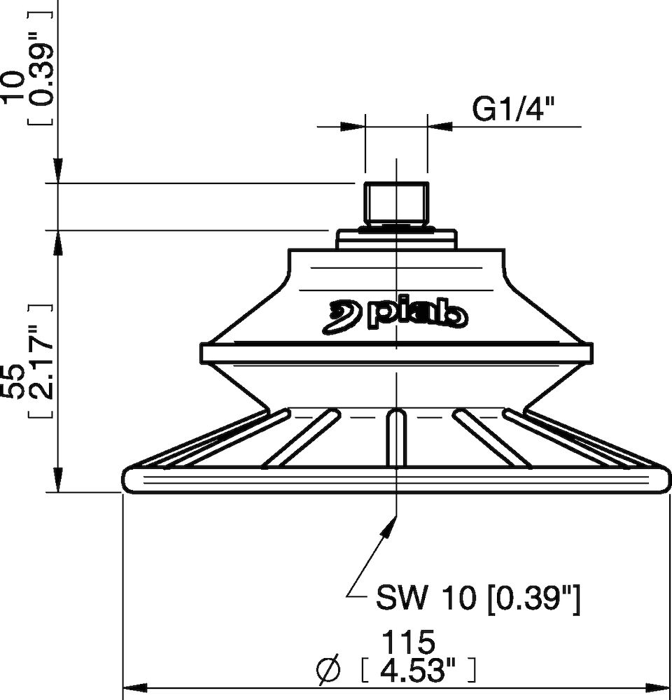 Piab Suction cup BFF110P Polyurethane 55/60 G1/4 male with mesh filter