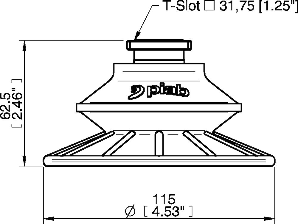 Piab Suction cup BFF110P Polyurethane 55/60 T-slot with mesh filter