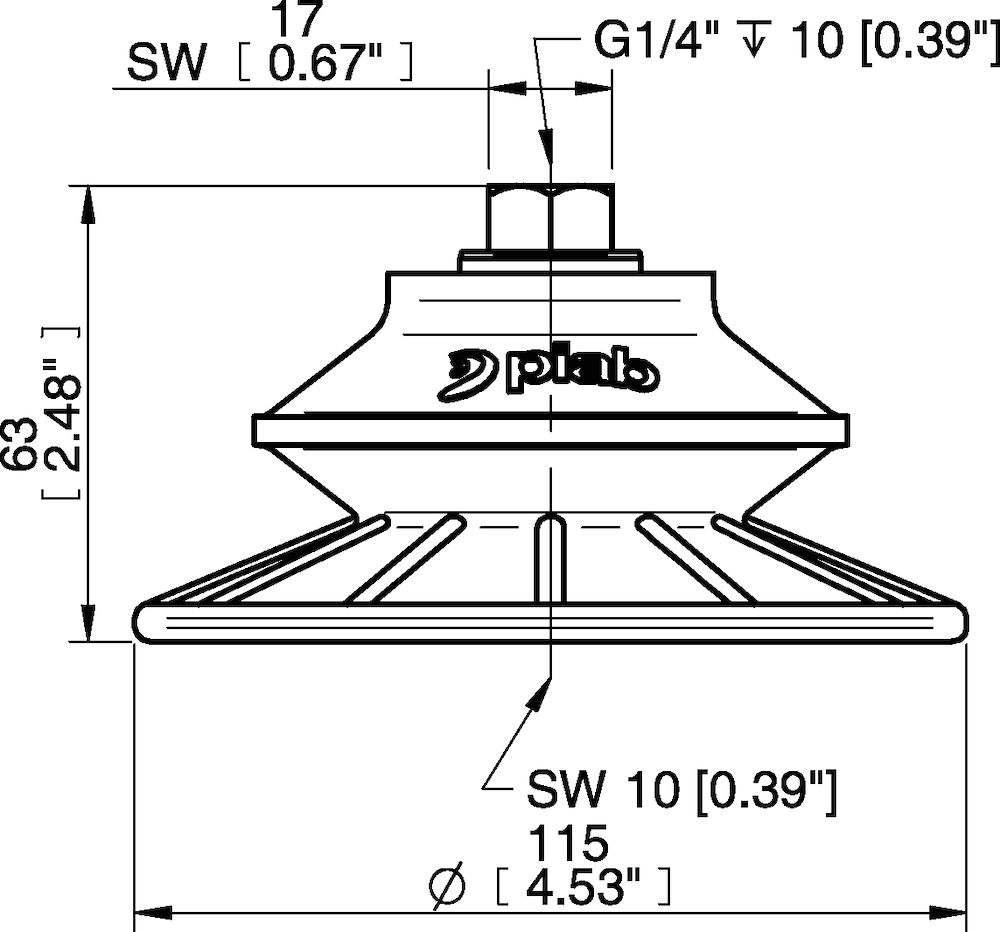 Piab Suction cup BFF110TP Polyurethane 55/60/30 G1/4 female with mesh filter