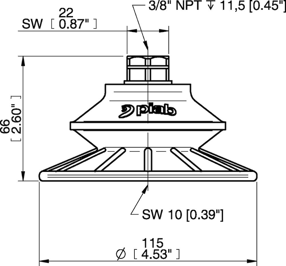 Piab Suction cup BFF110TP Polyurethane 55/60/30. 3/8 NPT female with mesh filter