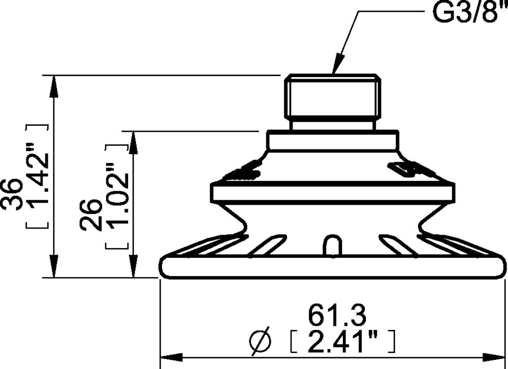 Piab Suction cup BFF60P Polyurethane 55/60, G3/8 male, with mesh filter