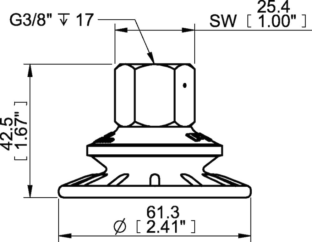 Piab Suction cup BFF60P Polyurethane 55/60, G3/8 female, 17 mm thread