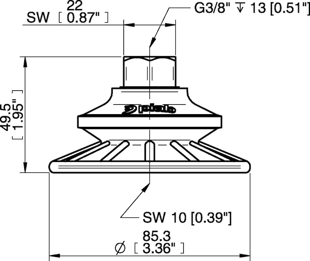 Piab Suction cup BFF80P Polyurethane 55/60 G3/8 female with mesh filter