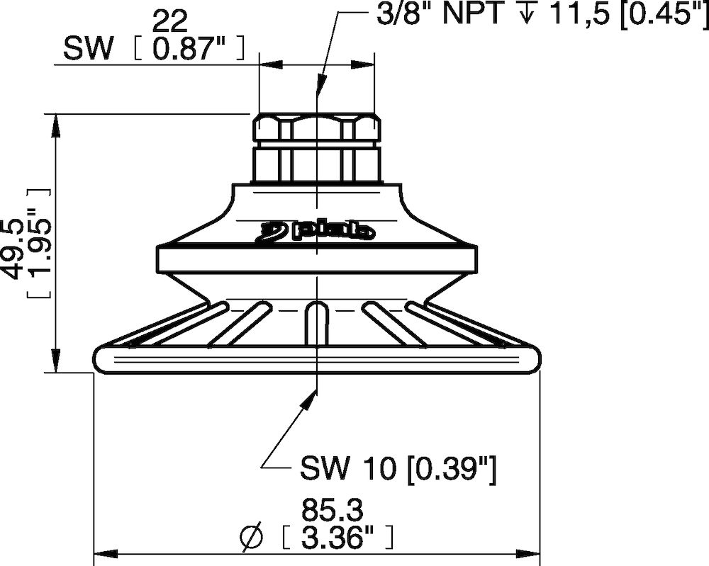 Piab Suction cup BFF80P Polyurethane 55/60. 3/8 NPT female with mesh filter