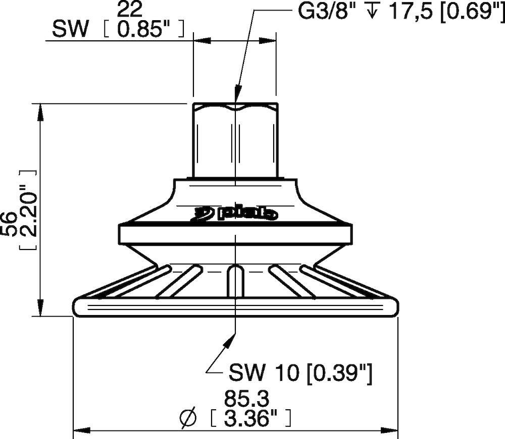 Piab Suction cup BFF80TP Polyurethane 55/60/30 G3/8 female with mesh filter, 17 mm thread