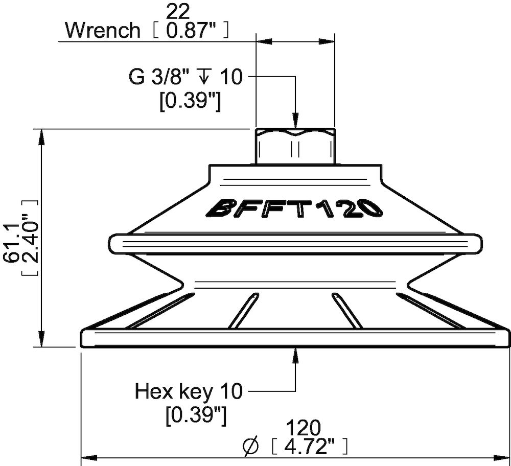 Piab Suction cup BFFT120P Polyurethane 60/60/30, G3/8 female with mesh filter