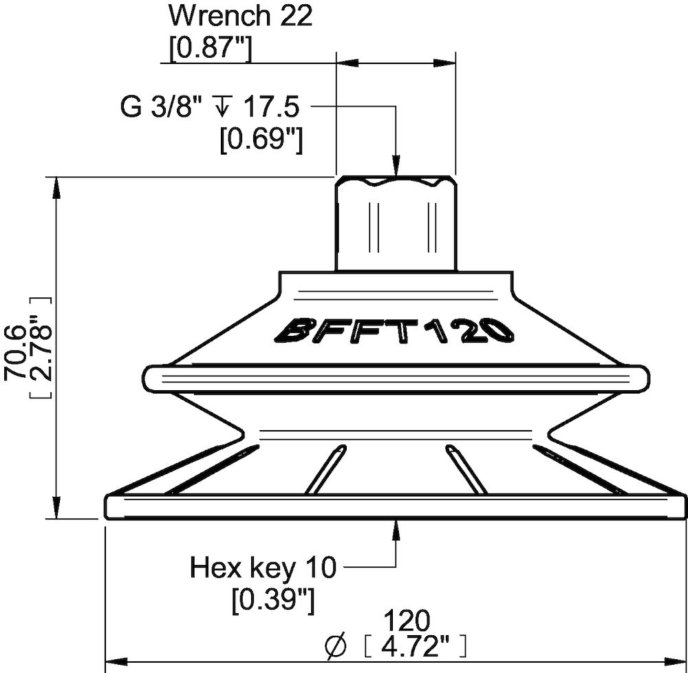 Piab Suction cup BFFT120P Polyurethane 60/60/30, G3/8 female 17mm with mesh filter