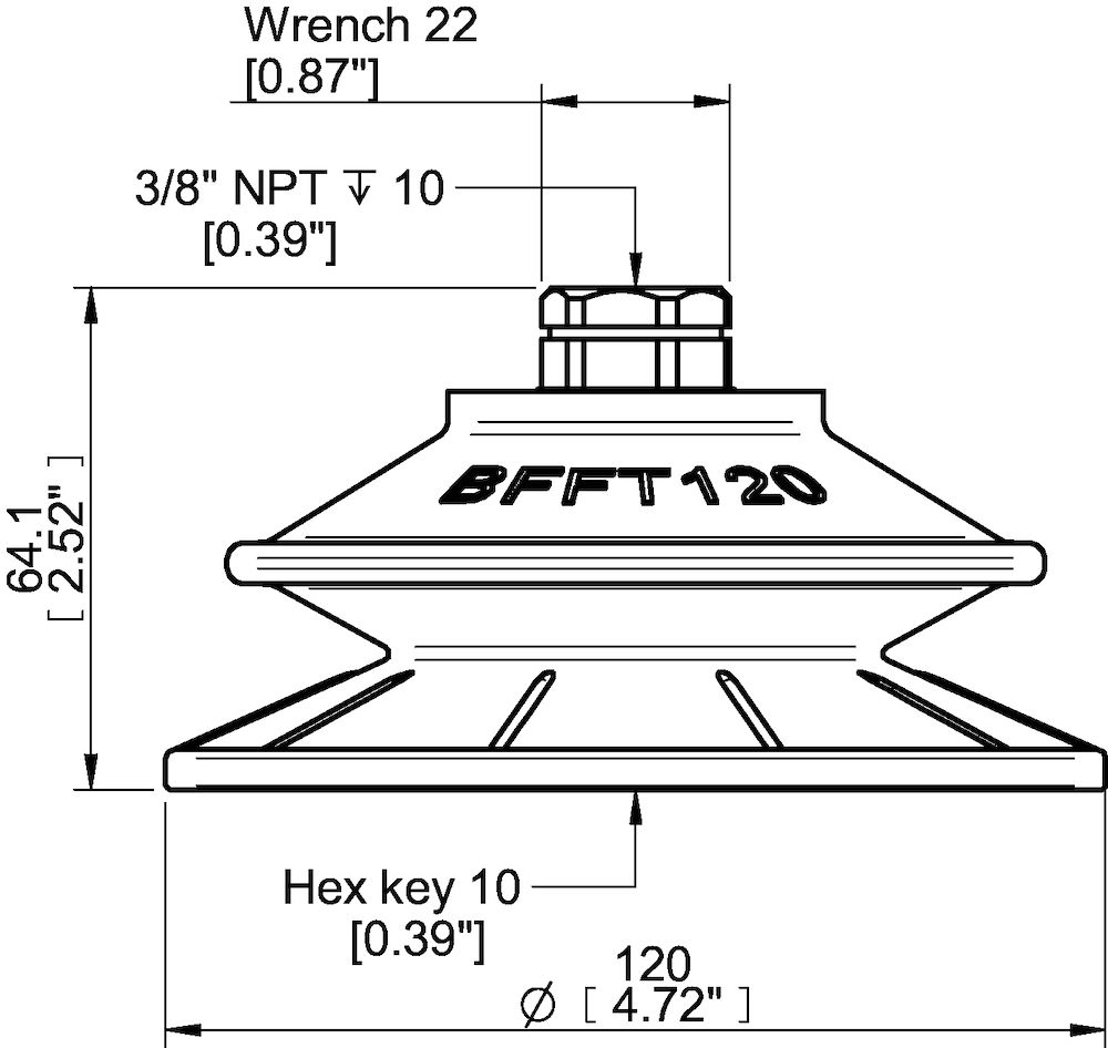 Piab Suction cup BFFT120P Polyurethane 60/60/30, 3/8 NPT female with mesh filter