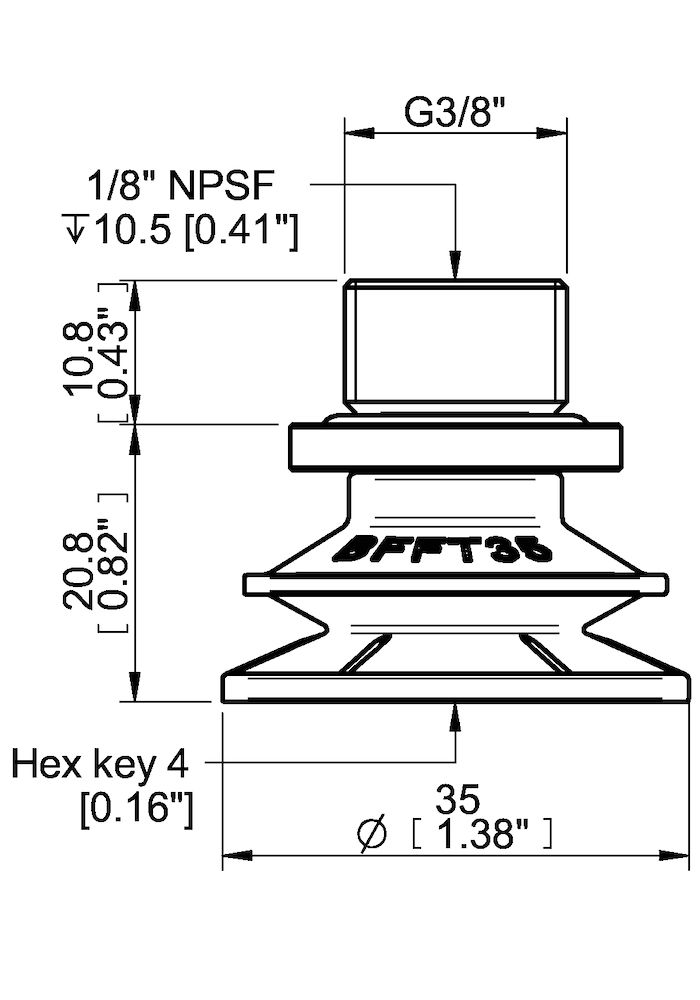 Piab Suction cup BFFT35P Polyurethane 60/60/30, G3/8 male - 1/8 NPSF female