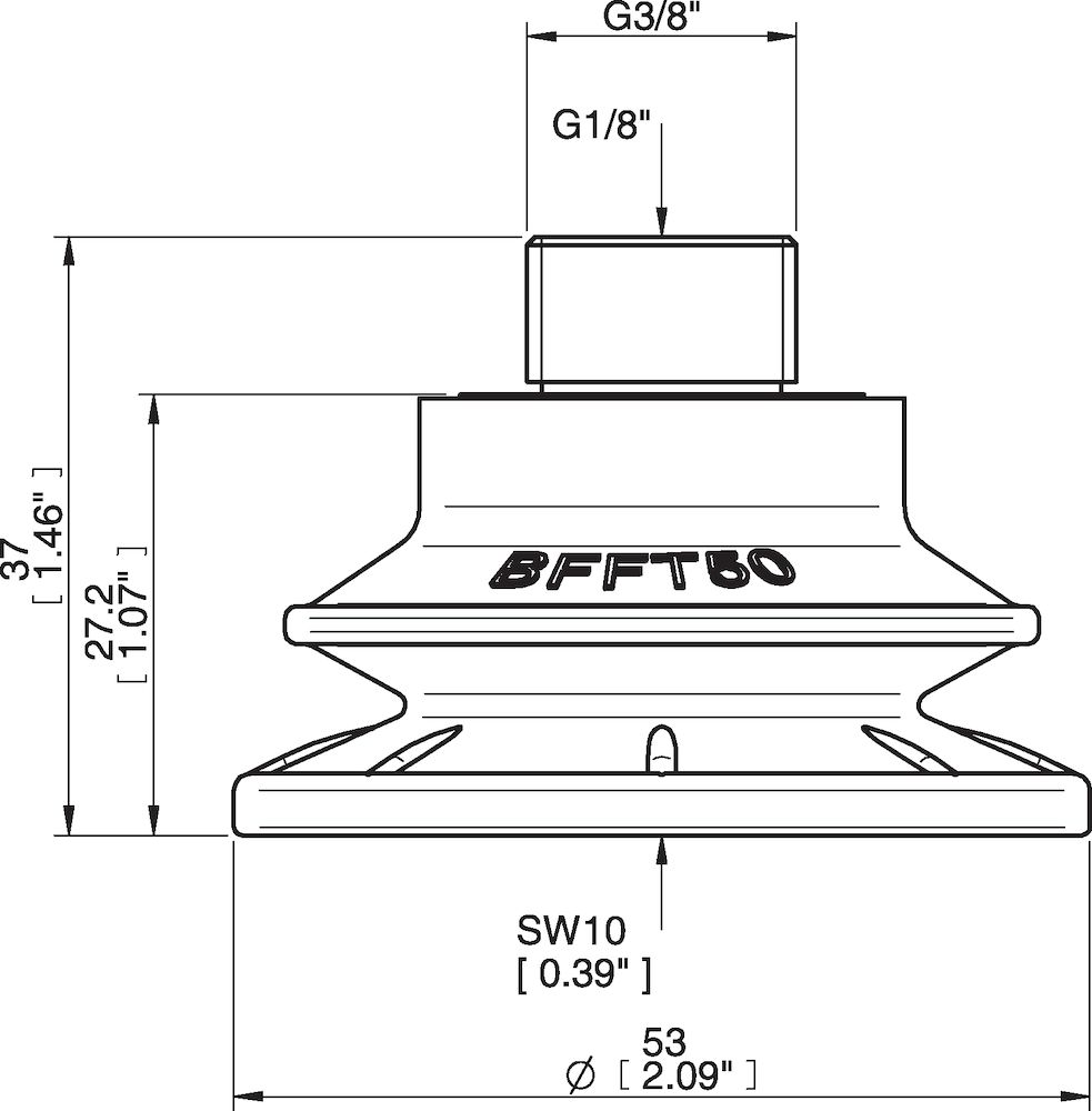 Piab Suction cup BFFT50P Polyurethane 60/60/30, G3/8 male, 1/8 NPSF female, with mesh filter